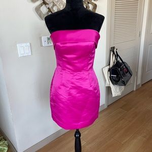 Betsy Johnson satin hot pink valentines  strapless dress size S holiday dress👗